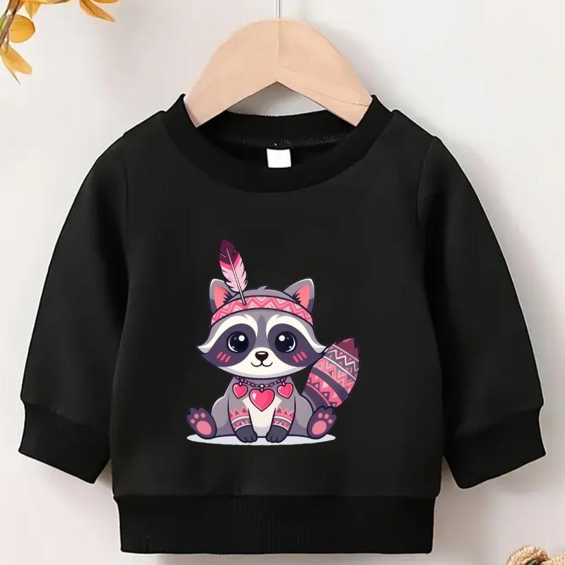 Kids Crewneck Long Sleeve Sweatshirt,Cute Cartoon Raccoon Graphic Print 110