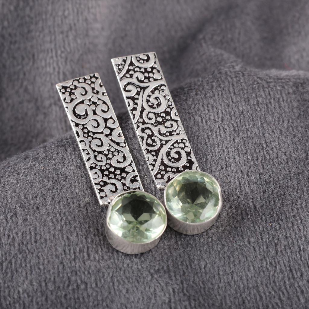 Green Amethyst Gemstone Jewelry, 925 Solid Sterling Silver Earrings, Handmade Silver Earrings, Amethyst Silver Earrings For Women