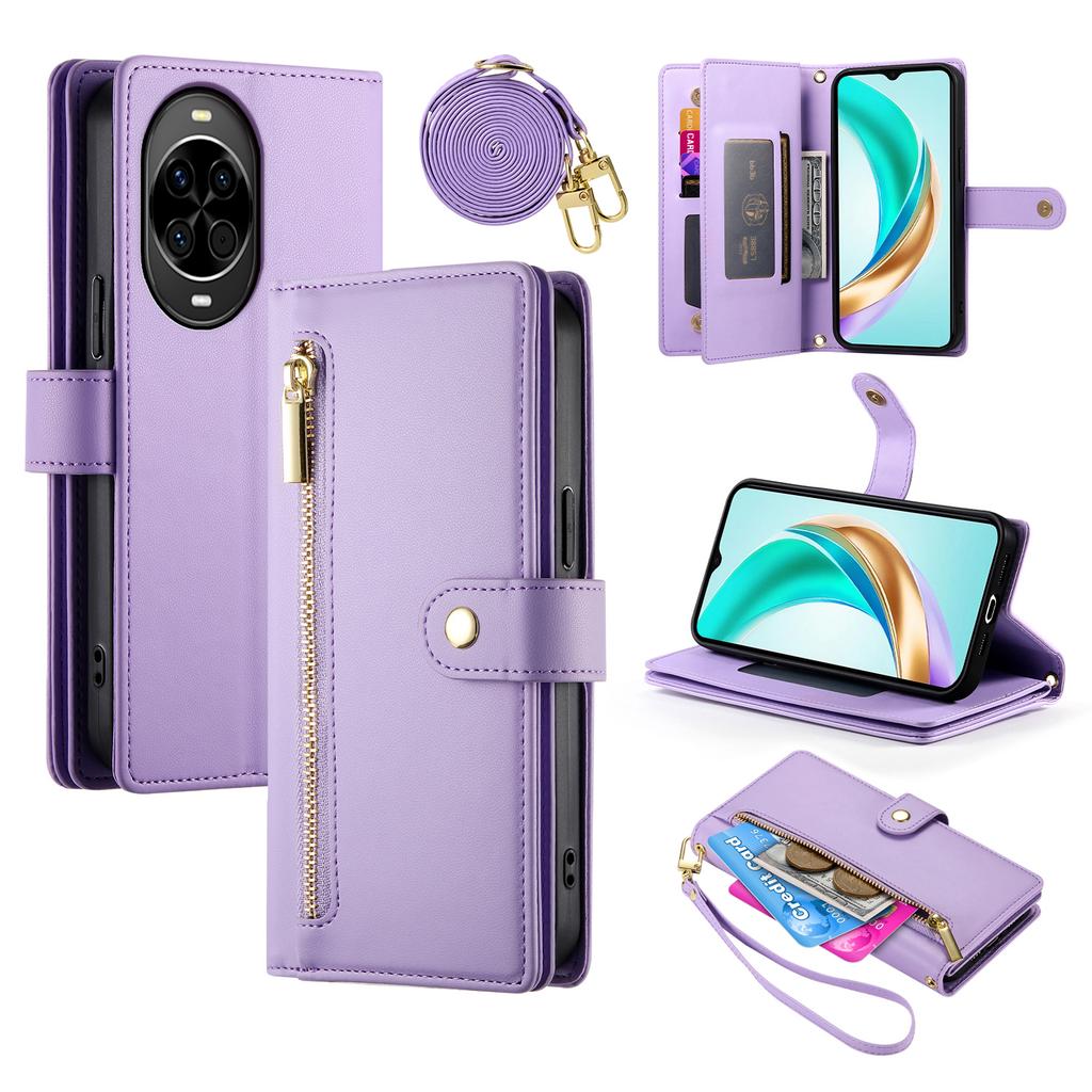 For Huawei Nova 14 5G Case Zipper Pocket Wallet Leather Phone Cover with Straps