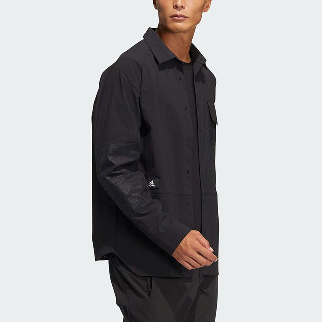 Adidas Solid Color Polo Casual Long Sleeve Shirt Men Shirts Black HE5262