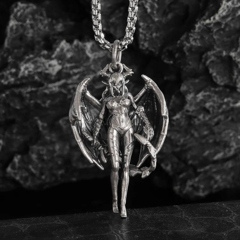 Classic Punk Mechanical Angel Warrior Pendant Necklace Men\\\\'s High Quality Metal Rock Biker Jewelry