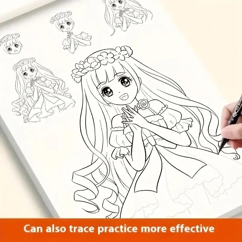 1Pcs 48 Pages Simple Hand-Drawn Outlines Anime Character Line Art Drawing Book For Beginners Tracing & Practice Painting