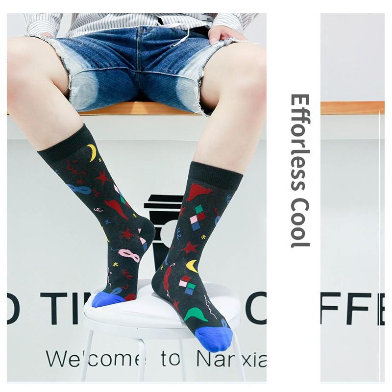 Stylish Streetwear Crew Socks Men Women Cotton Blend Mid-Calf Trendy Patterned Casual