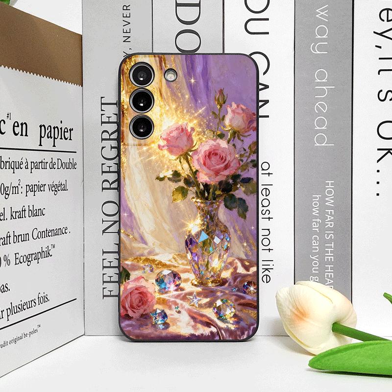 Luxurious Pink Rose Diamond Jewelry Printed Phone Case for Samsung Galaxy S26 S25 S24+ S23 Ultra S22 Plus S21 FE S20 Soft Cover
