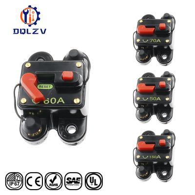 Disjoncteur de circuit d'amplificateur audio pour voiture et camion 5V-50VDC 50A 60A 80A 100A 150A 200A 250A 300A IP67 Étanche Interrupteur de réinitialisation Porte-fusible