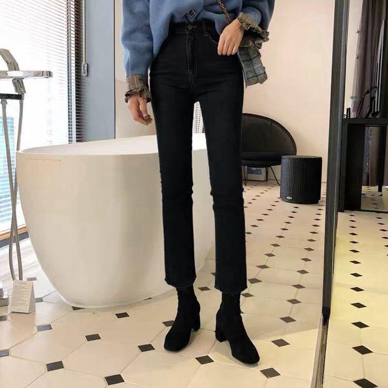 

Women s High-Waisted Slim Straight Jeans with Raw Hem, Stretchy & Loose Fit - Perfect for Autumn/Winter. 31