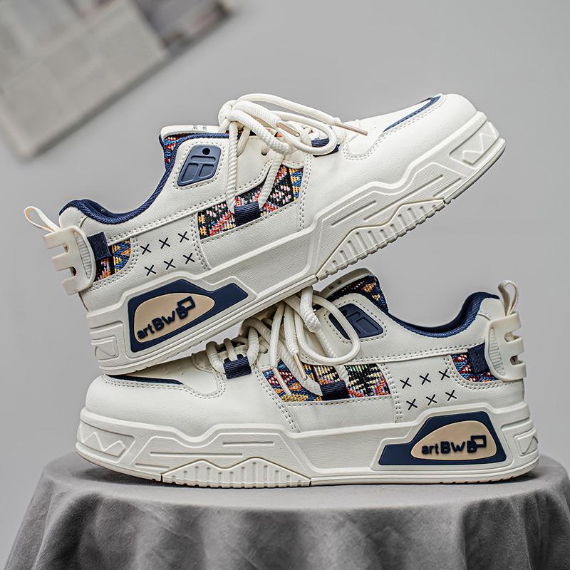 

Korean version of men s leather board shoes 2025 autumn new young students white shoes low-top sports and leisure men s shoes 39 синий