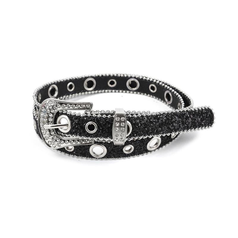 Teens Full Sequins Belt for Jeans Adjustable Pin Buckle Waist Belt Rhinestone Buckle Wide Waist Belt Ladies Skirt Belt