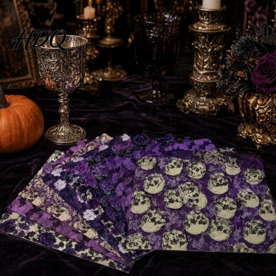 No Burrs Cutting Paper 12 Sheets Purple Gothic Halloween Scrapbook Paper, Double Sided Decorative Craft Pumpkin Ghost Bat for Card Making, Origami,
