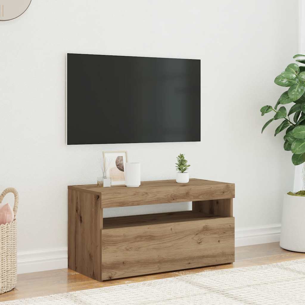 Vidaxl Szafka Pod Tv Z Oświetleniem Led, Dąb Artisan, 75X35X40 Cm
