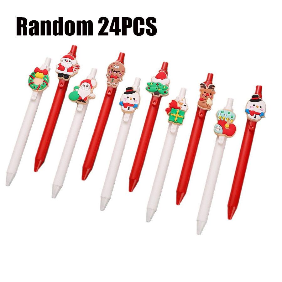 

24PCS Novelty Christmas Santa Claus Snowman Patch Pen, 0.5mm Black Fine Point Retractable Pens, Durable Plastic,Suitable Office School Use Random style