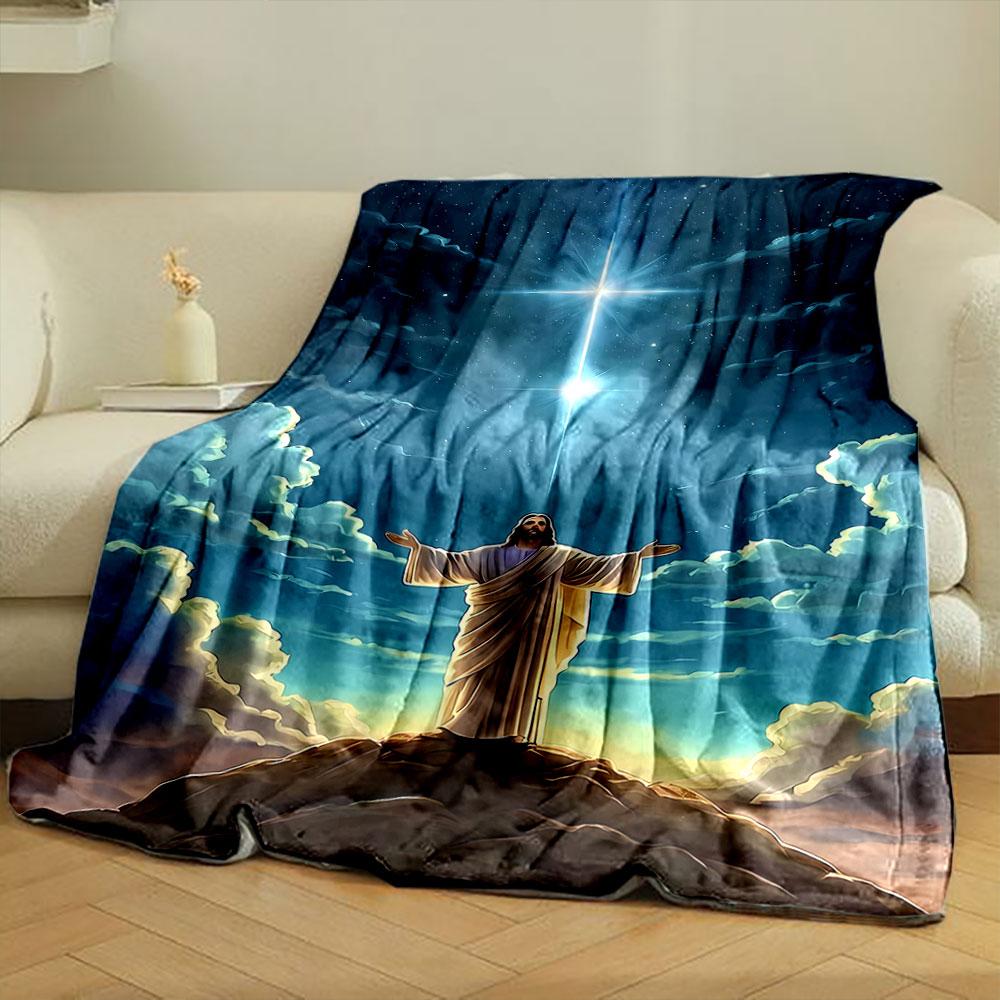 Jesus Cross Starry Sky Blanket Printed Blanket for Living Room Bed Couch lunch break Soft Cozy Blanket for Friend's festival Gift