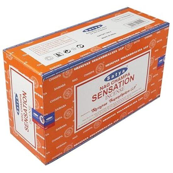 Satya Nag Champa Sensation Incense Sticks Agarbatti 180 Grams Box | 12 Packs of 15 Grams Each In a Box | Export Quality