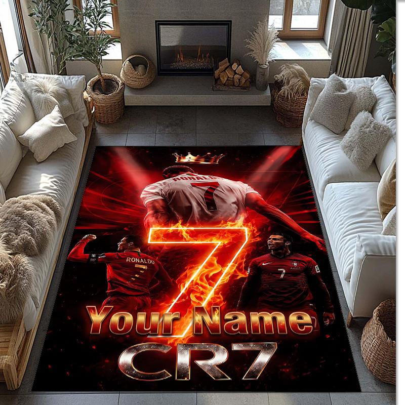 Cristiano Ronaldo Printed Crystal Velvet Rug Non‑Slip Crystal Velvet Carpet For Sofa Bedroom Indoor Home Decoration