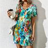 Summer Fashion Women's V Neck  Floral Print Printed  Dress Sex Short Skirt Dresses