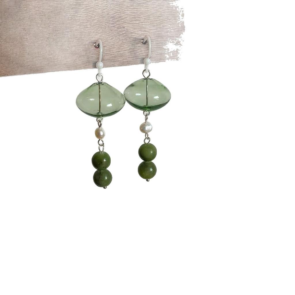 [Bamboo Rain Qingqing] New Chinese national style green beaded fringed earrings are fashionable, elegant and gentle with cheongsam earrings