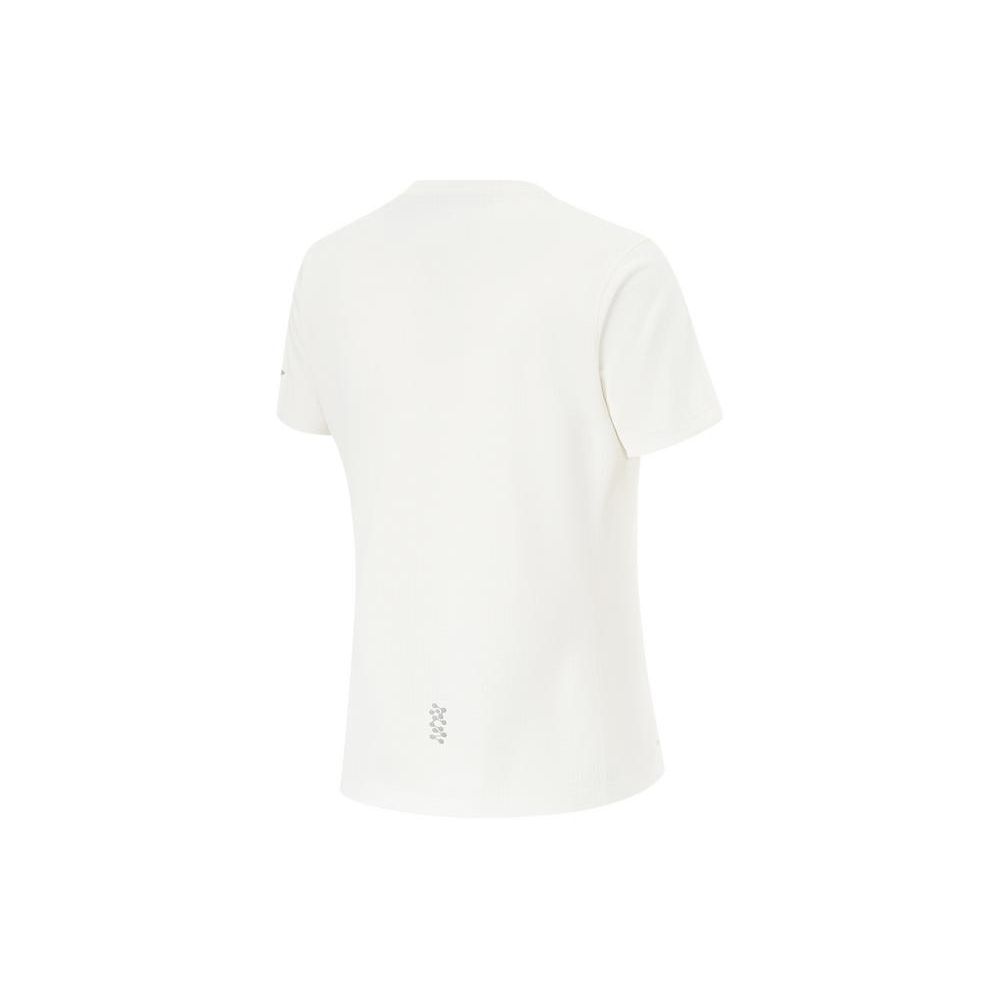 Li Ning Running Series Solid Color Quick-Dry Reflective Breathable Round Neck Short Sleeve T-Shirt Women Tops Off-White ATSU190-3