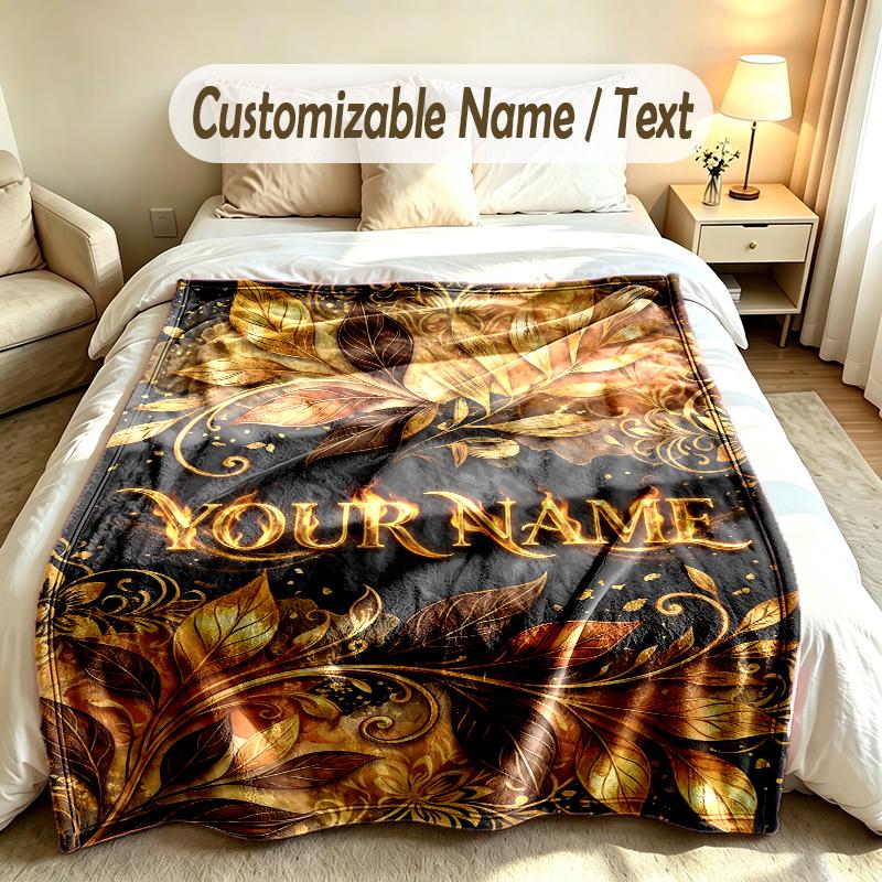 Autumn Harvest Theme Soft Blanket Personalized Custom Name Text Print Warm Blanket Home Sofa Bedroom Decor