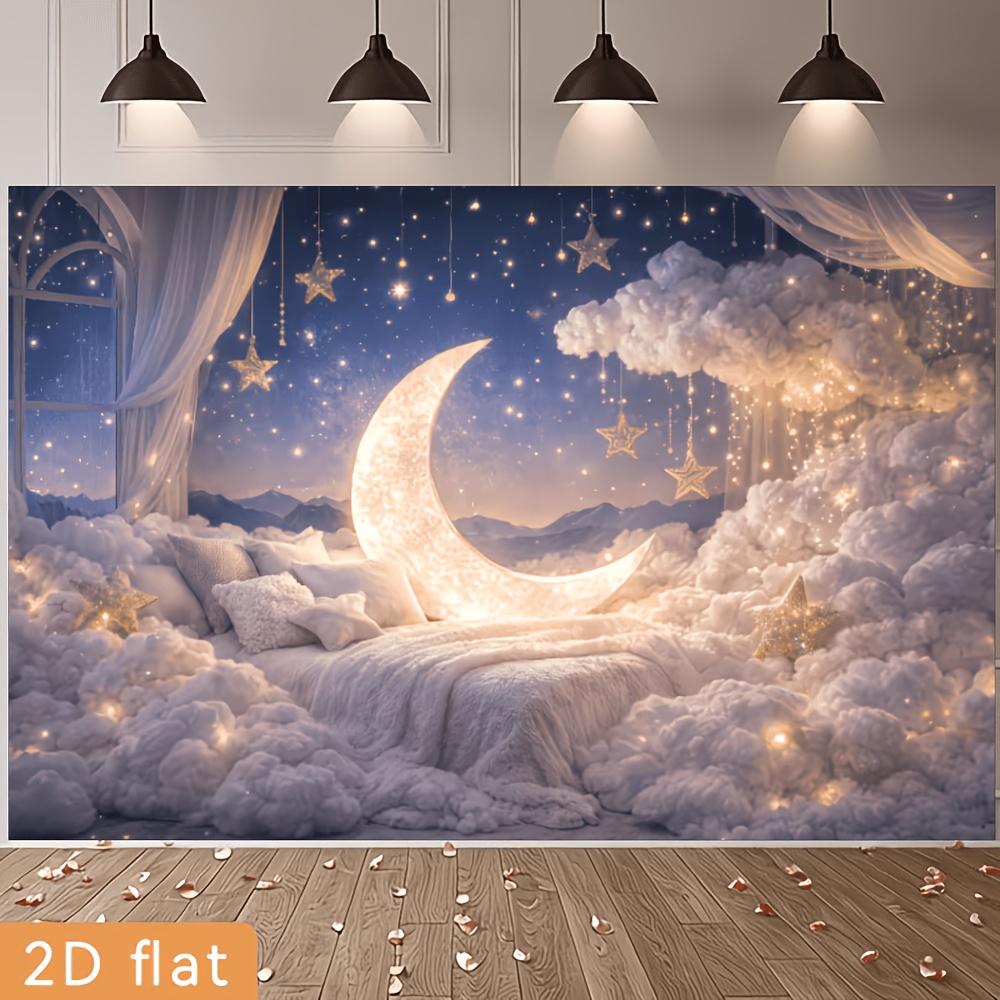Romantic and dreamy star and moon theme banner background suitable for wall decoration photo background and family gatherings