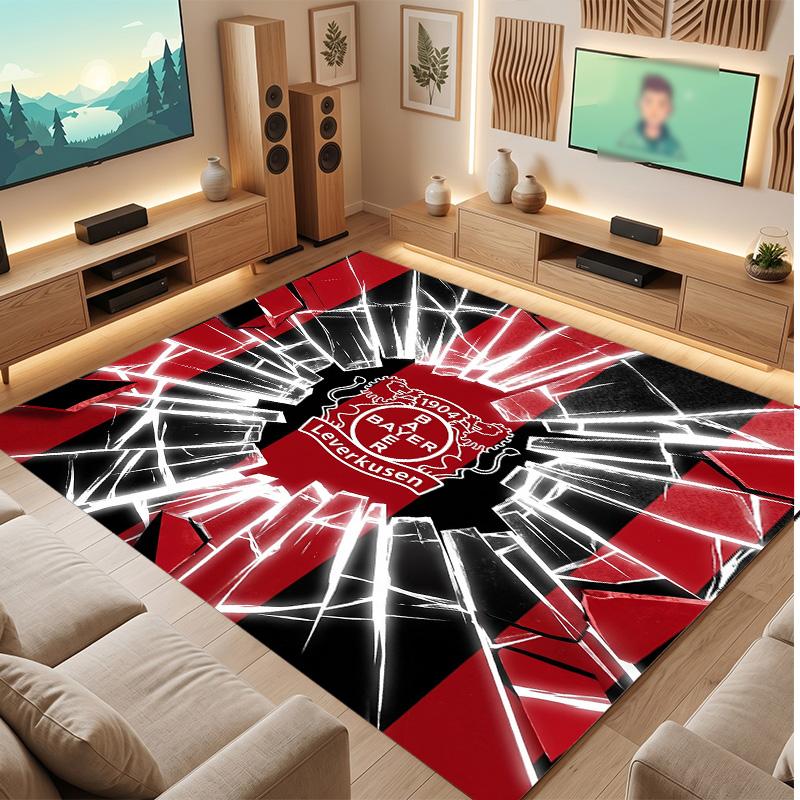 Bayer Leverkusen Football Print Crystal Velvet Rug, Comfortable Water Absorbent Non Slip Indoor Floor Carpet