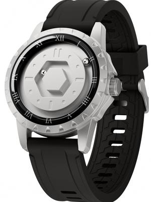 EUTOUR Magnetic Watch Men's Cool Simple Casual Quartz Watch Magnetic Ball Design 5ATM Waterproof 42MM Dial Rubber Band Silver