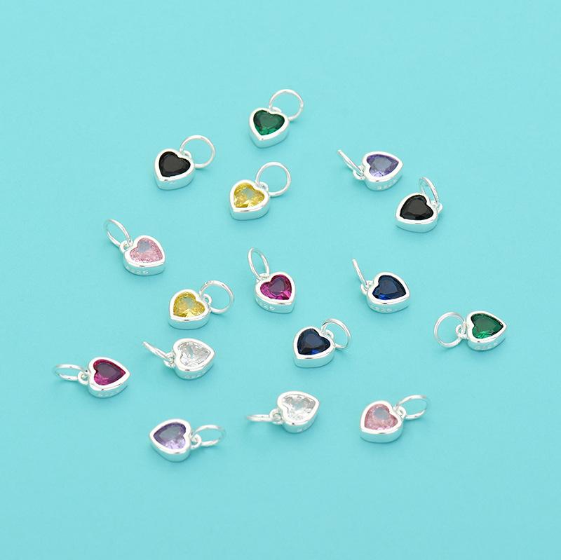 S925 Sterling Silver Blue Green Pink Heart Zircon Pendant for Fine Jewelry DIY Making Charms