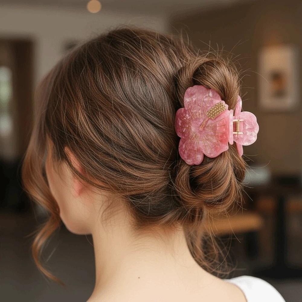 Japanese Style Peach Blossom Shark Clip Waterproof Flower Hairgrips  Ponytail Holder