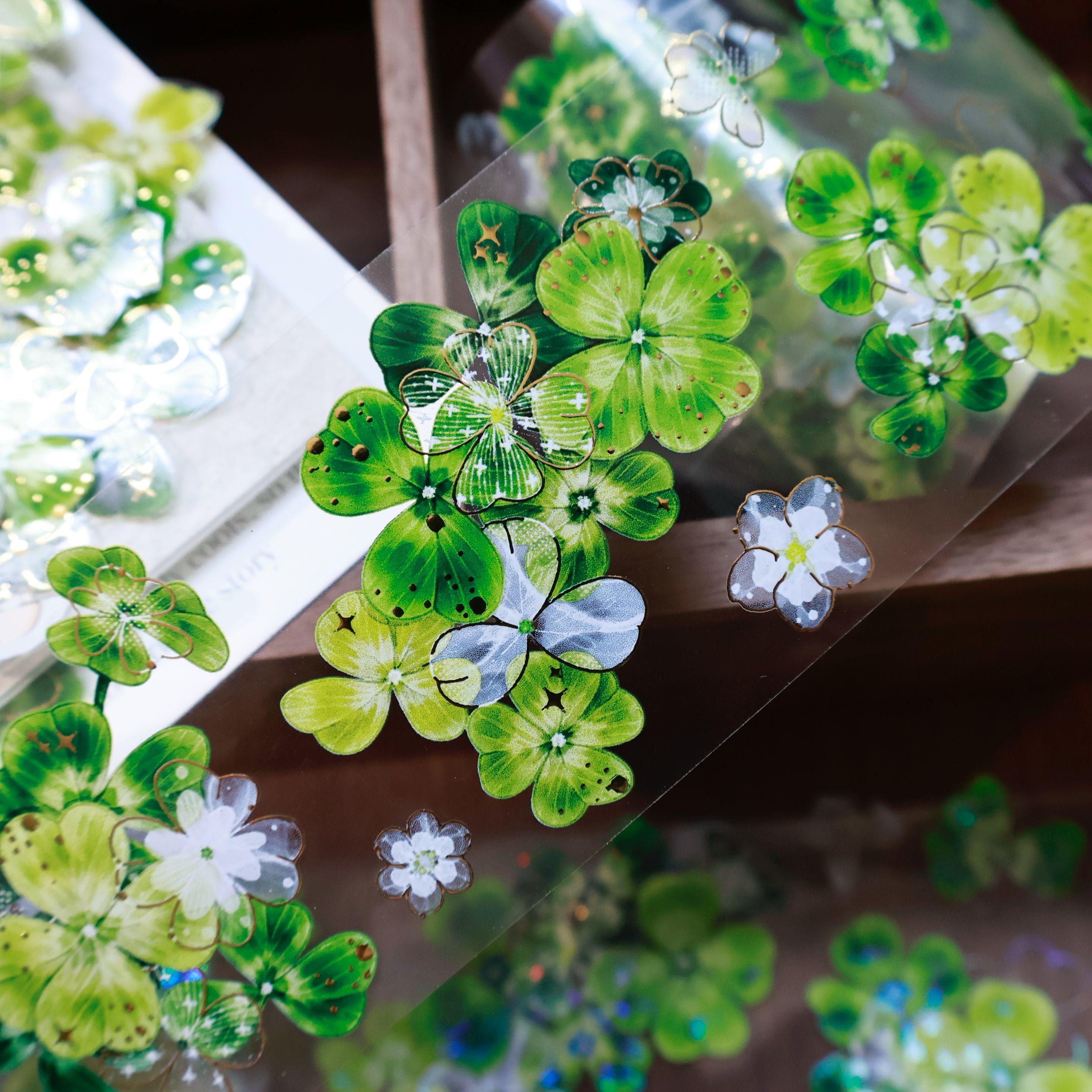 green lucky leaf masking Washi Tape Clover Journal PET sticker collage material 5m  whole roll
