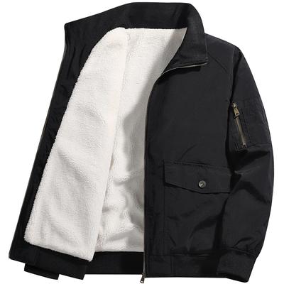 Winter Cotton Coat Men's Thick Cotton Jacket with Added Wool, Warm Lamb Wool Jacket, Plus Size