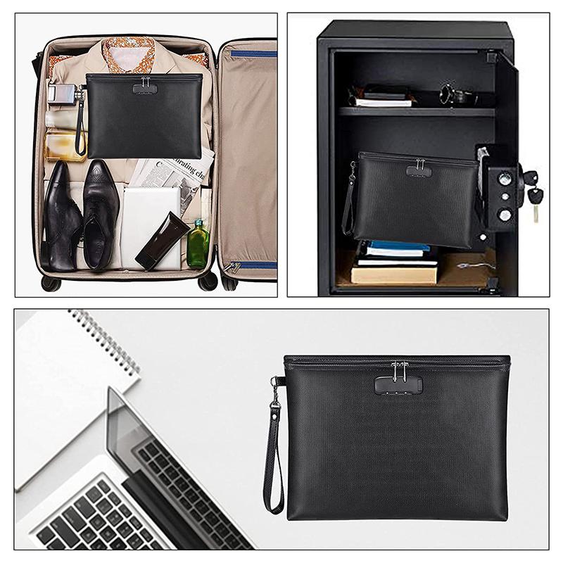 Portable Zipper Bag With Lock Fireproof Waterproof Document Envelope File Folder Cash Pouch Home Office Money Bag Safe Bag