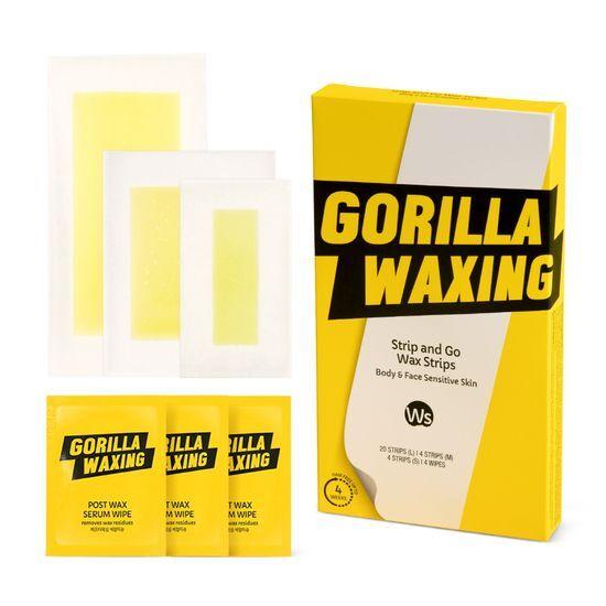 GORILLA WAX Strip & Go Wax Strips & After Waxing Serum Tissues (28 sheets)