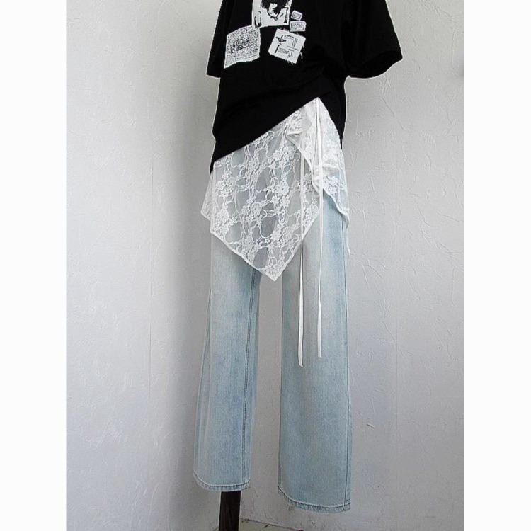 Irregular Lace Elegant Tulle Skirt with A Flared Hem Versatile Tie-up Design Fresh and Sweet Style Apron-style Skirt