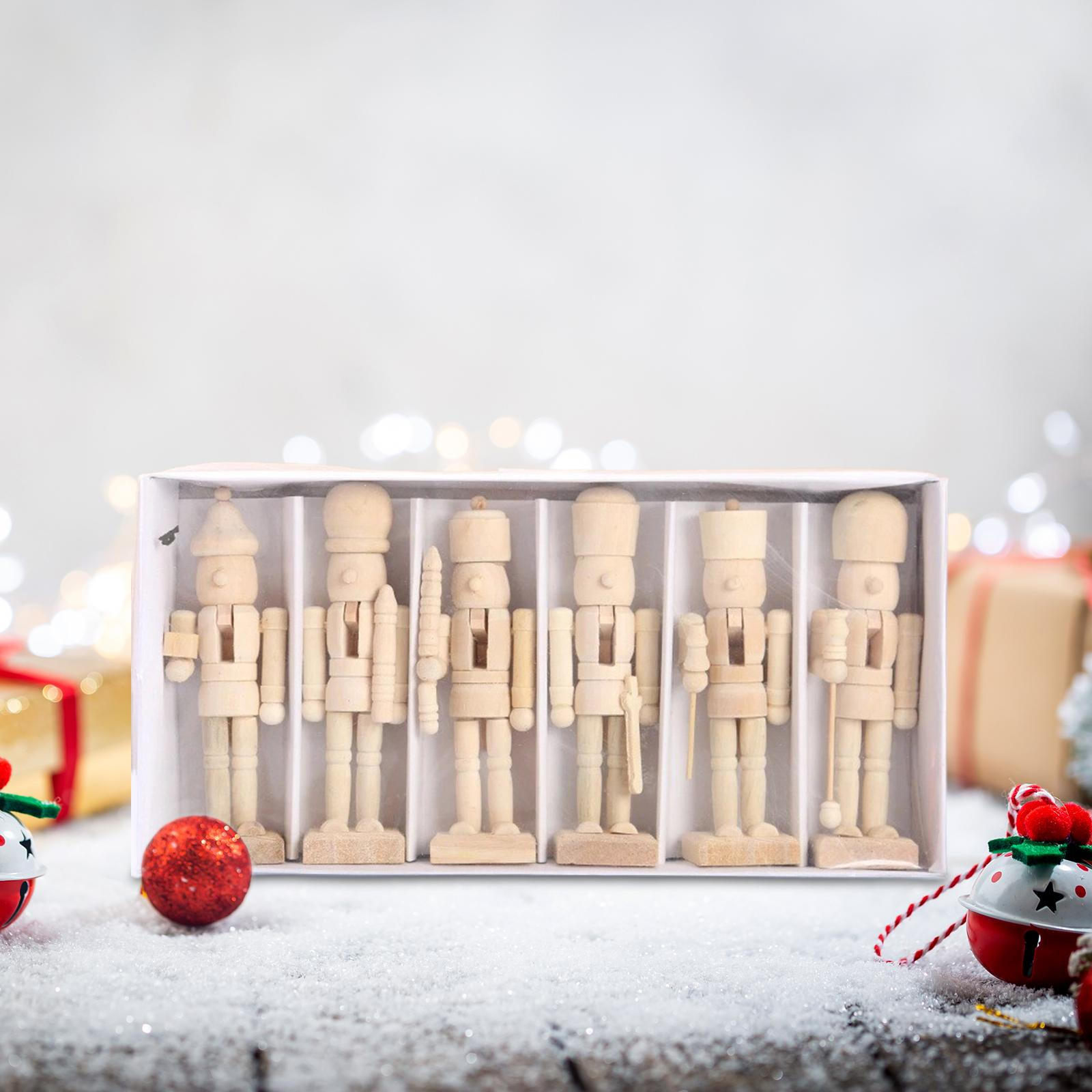 

6 штук Деревянные рождественские щелкунчики для самостоятельной сборки, настольные украшения, раскрашиваемые детские поделки no Brush and Paint