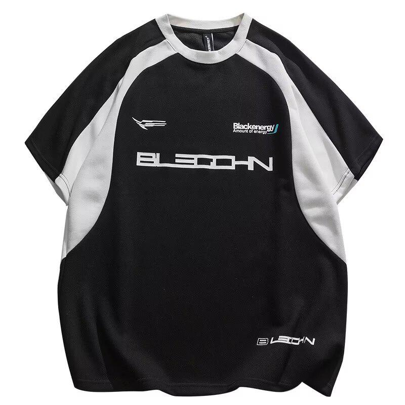 

Футболка в стиле деконструктированной футбольной формы Colorblock для пар - летняя, с коротким рукавом, свободный крой, тяжелый модный дизайн для мужчин 2XL чёрный