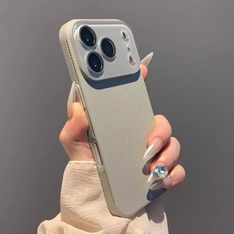 Fashion Lychee Leather Texture Silicone Case for iPhone 17 Air 16 15 14 Plus 13 12 Pro Max Glass Camera Lens Protect Matte Cover