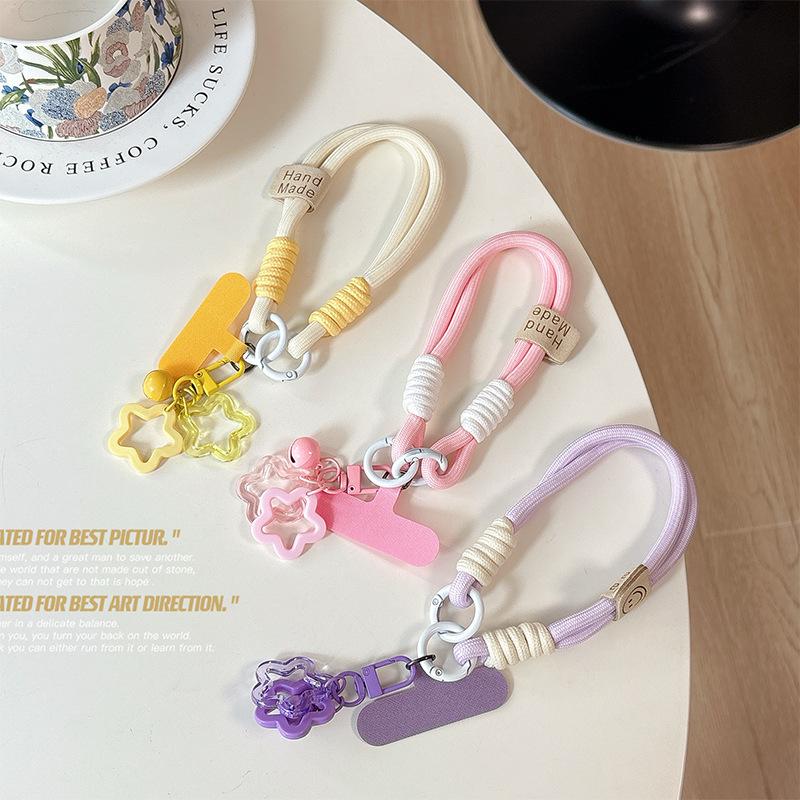 Dopamine Color Hollow Star Mobile Phone Case Clip Portable Rope Bold Braided Rope Lanyard Anti-Drop And Anti-Lost Keychain