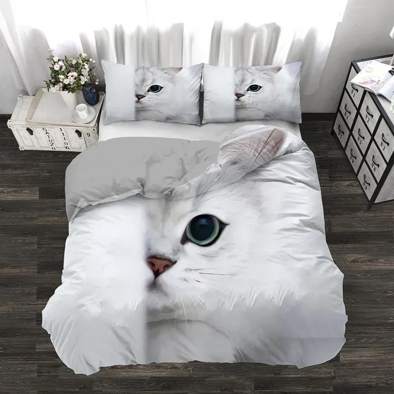 3D Printed Kawaii Kitten Cat Comfortable Duvet Quilt Cover Pillowcase Bedding Set Children Bedroom Decoration Home Textile