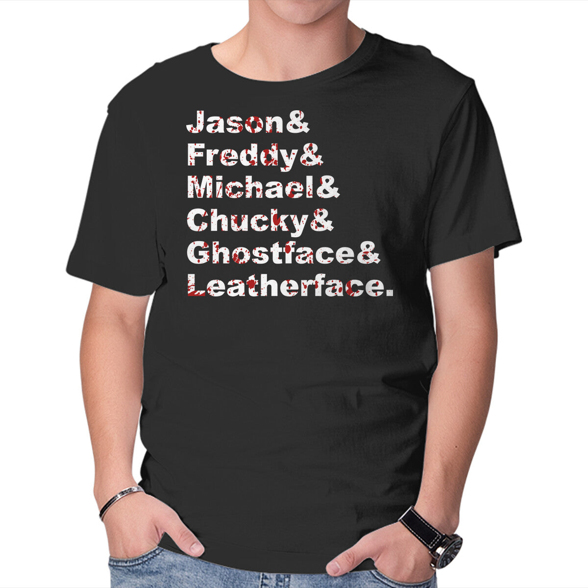 Unisex Crew Neck T-Shirt Slasher List Graphic Short Sleeve Casual Tee L