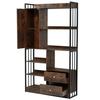 Tall Bookshelf Bookcase 6 Shelf Bookcase with Doors And Drawers Floor Book Display To Ceiling Industrial Steel Shelf Brown Standing