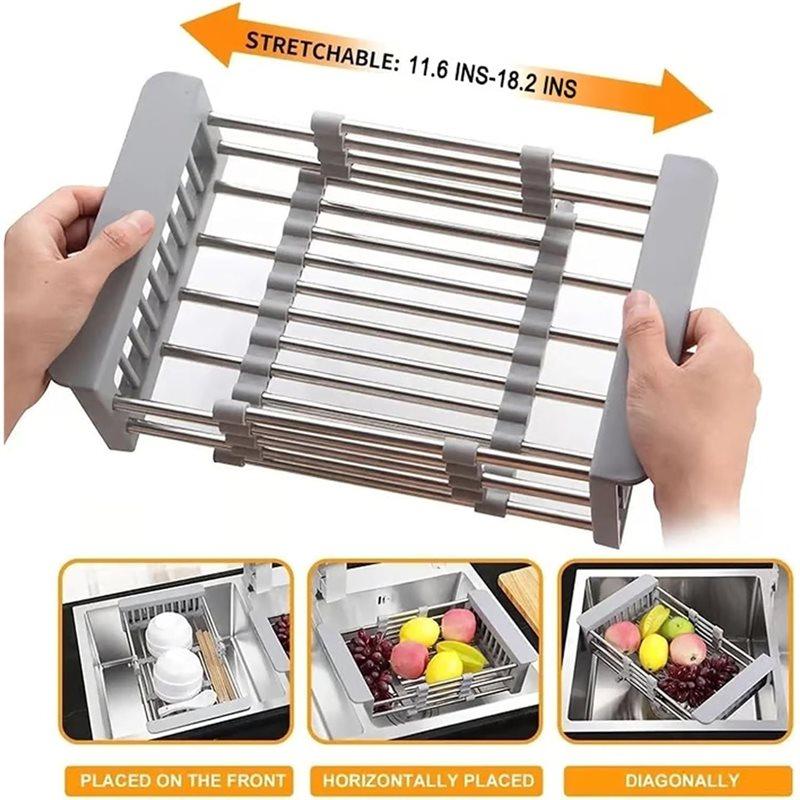 Extendable Kitchen Sink Drain Basket, Retractable Stainless Steel Sink Rack, Telescoping Sinks Accessories Kitchensinks
