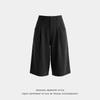 Mens Loose Straight Pleated Cropped Casual Pants Imitation Linen Draping Texture