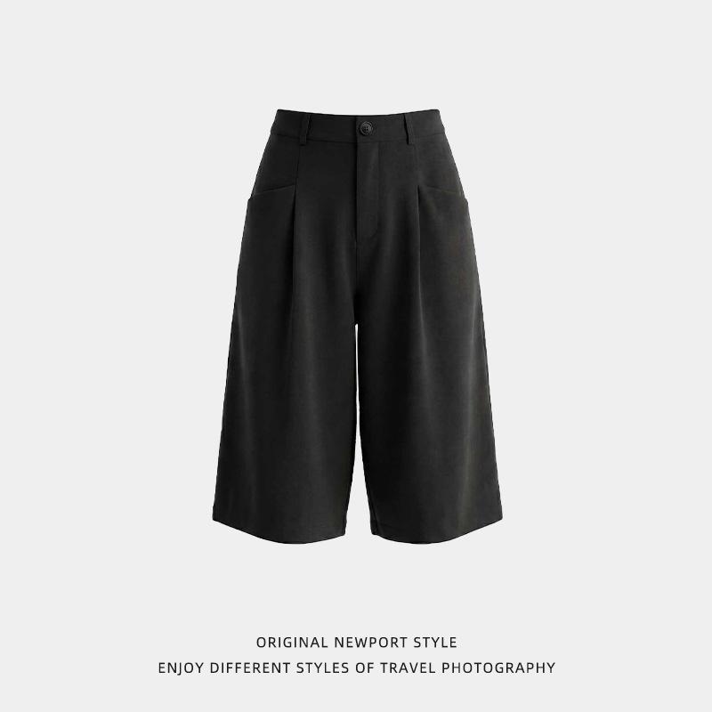 Mens Loose Straight Pleated Cropped Casual Pants Imitation Linen Draping Texture