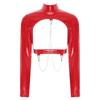 Women's Patent Leather Long Sleeve Crop Top Tee Shirts Party Club Clubwear