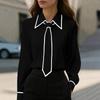 Womens Solid Color V-Neck Long Sleeve Blouse Elegant Office Shirt Cotton Blend Workwear