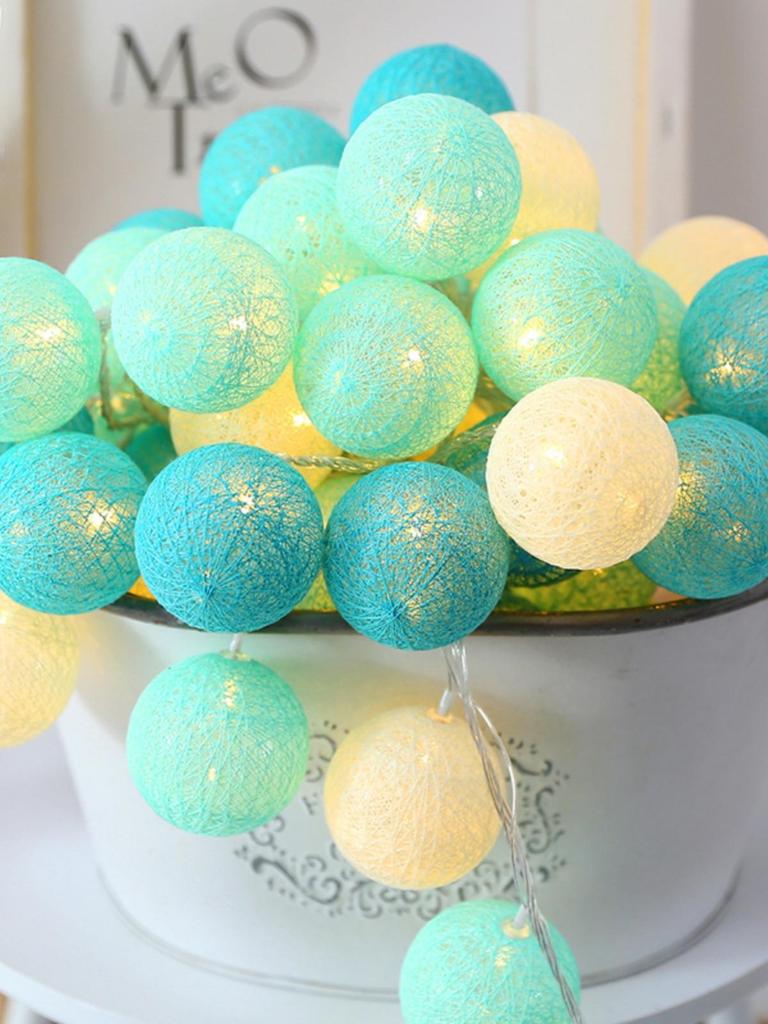 LED Cotton Ball Holiday String Lights with Battery Box for Decorations