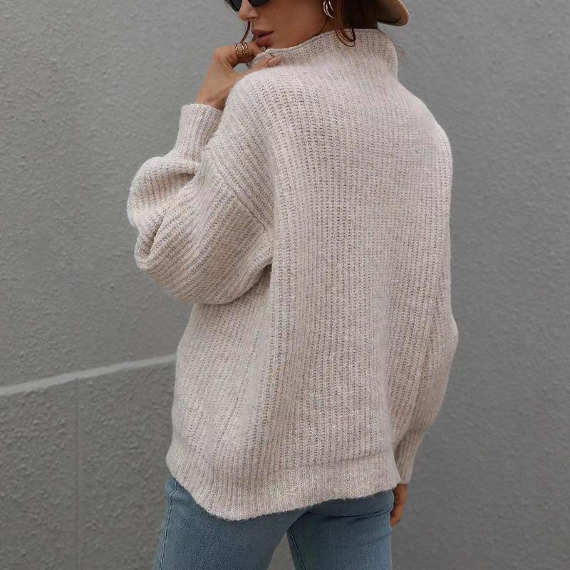 IHUASU Autumn and Winter Solid Colour Pullover Loose Women's High Neck Sweater