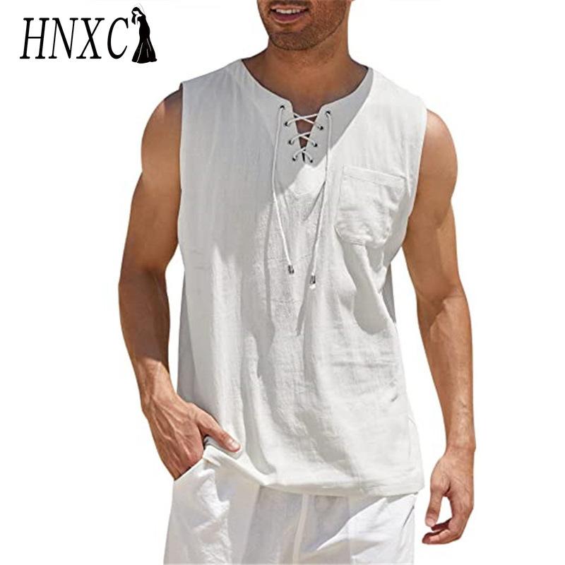 

HNXC Хлопковая футболка без рукавов Мужская мода Свободная футболка с принтом Сострадательная футболка S белый