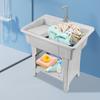 Large 70kg Capacity Modern Rectangular Laundry Sink, Gray Spacious Utility Tub & Wash Station, Complete with Storage Shelf