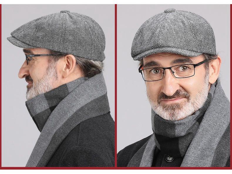 Herren Fischgräten Elastische Baskenmütze - Frühling/Herbst Retro Schiebermütze Malermütze