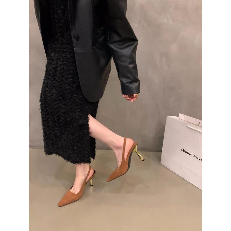 

Niche pointed high heels bag head sandals fairy shoes new spring and summer temperament socialite single shoes 40 верблюд